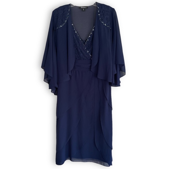 15747 Navy Blue Sequinned Poncho Bodycon Dress